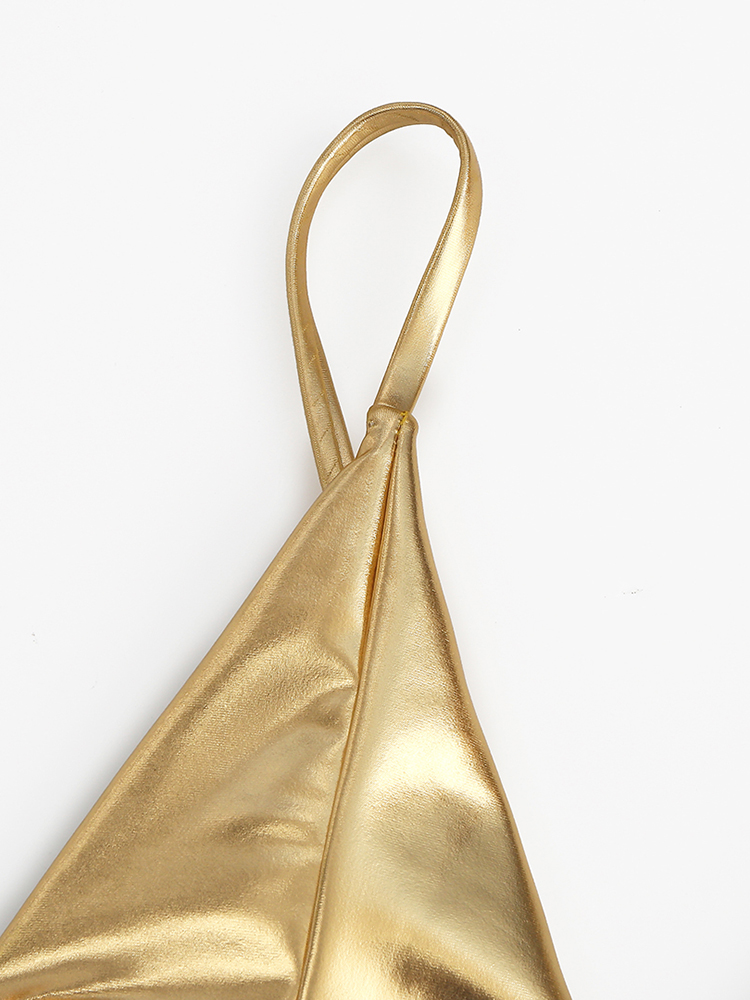 Women Triangle Bronzing Solid Color Thong Bikini