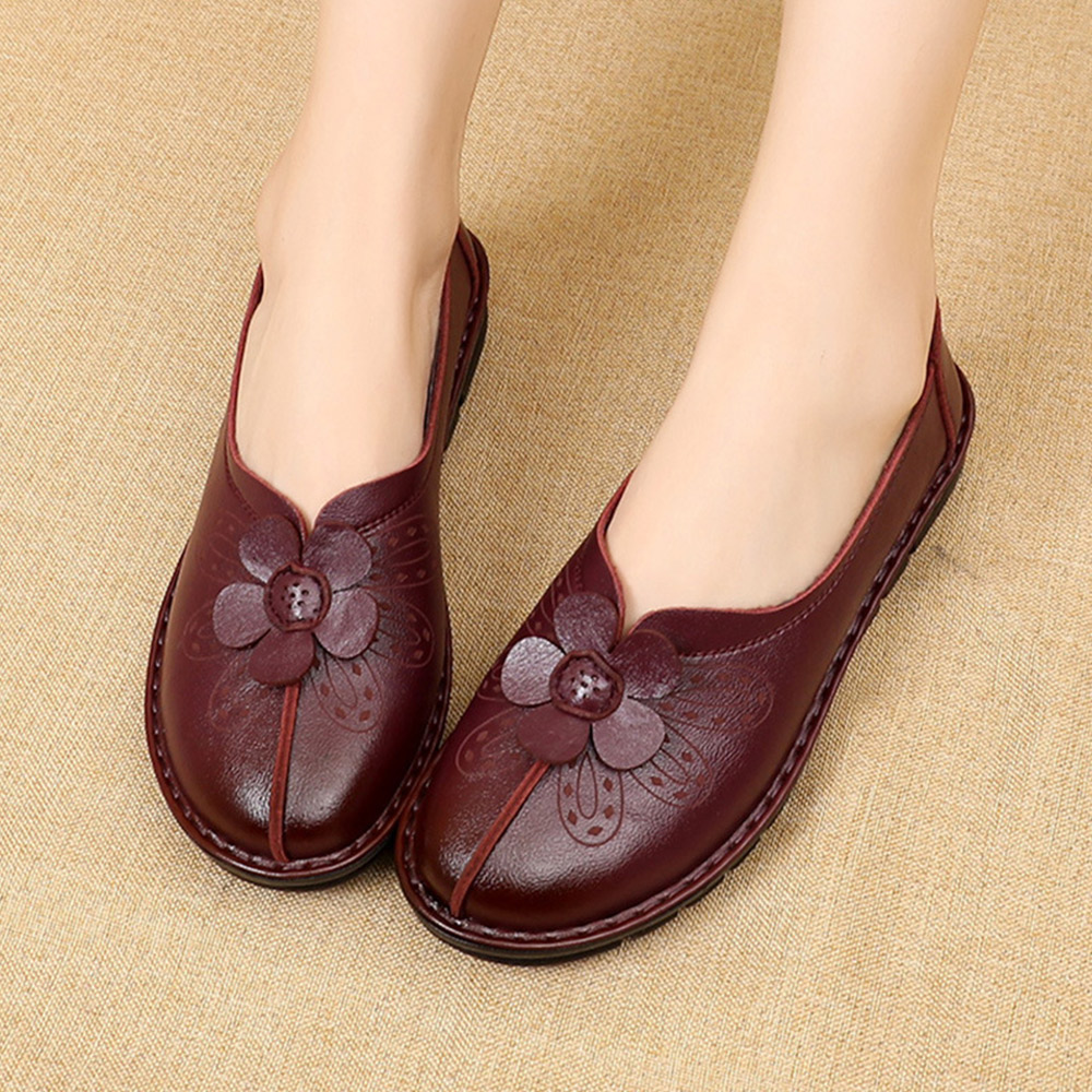 Women Brief Vintage Floral Pattern Round Toe Soft Sole Comfy Flats