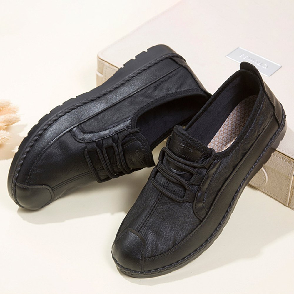 Women Solid Color Round Toe Casual Soft Comfortable Lace Up Flat Loafers Shoes