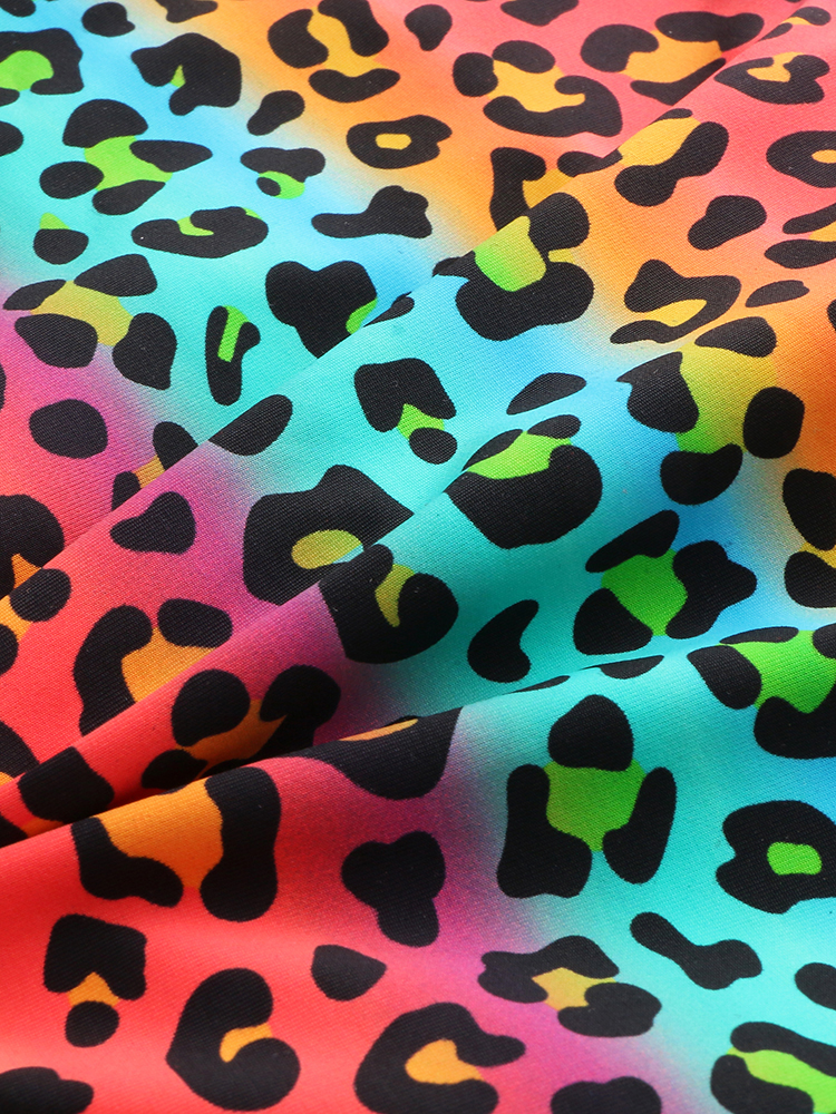 Women Leopard Patchwork Front Zipper Bikini Backless Swimwear